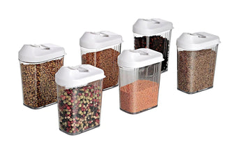 Plastic Easy Flow Storage Jar with Lid (750ml, Set of 6) - Justgrabit Inc.