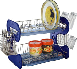 STAINLESS STEEL DRAIN BOWL STORAGE RACK HOLDER PLATE DISH CUTLERY CUP RACK WITH TRAY KITCHEN SHELF STAND - justgrabit.in | Just Grab It