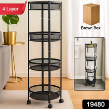 4 - Layer Round Metal Folding Storage Trolley with Mesh Baskets and Wheels – Multi - Purpose Organizer Rack (1 Pc) - Justgrabit Inc.