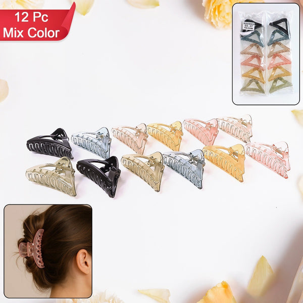 Triangle Shape Mix Color Plastic Hair Claw Clip – 12 Pc Durable Grip Women and Girls - justgrabit.in | Just Grab It