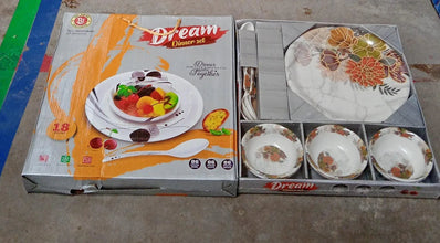 Dream 18 - Piece Plastic Dinner Set – Unique Flower Design, 6 Plates, 6 Bowls & 6 Spoons, Microwave & Dishwasher Safe - Justgrabit Inc.
