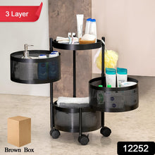 Metal Round High Quality Kitchen Trolley with Wheels (3 Layer / 1 Pc) - justgrabit.in | Just Grab It