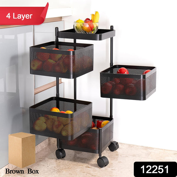 Metal Square High Quality Kitchen Trolley with Wheels (4 Layer / 1 Pc) - justgrabit.in | Just Grab It