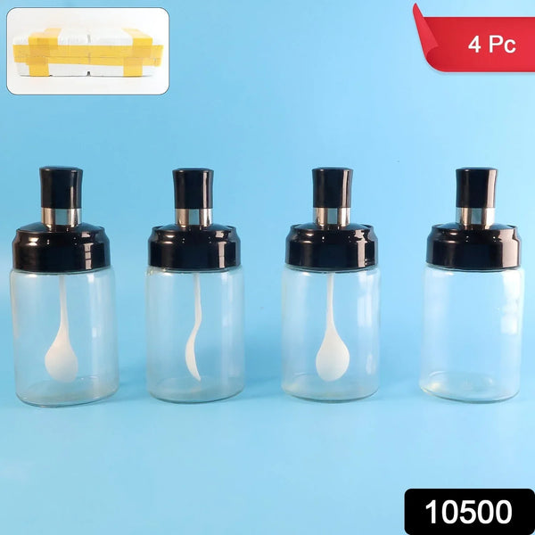 Transparent Spice Jar Set with Spoon & Airtight Lid (4 Pc) - justgrabit.in | Just Grab It