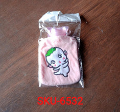 Pink Cartoon Small Hot Water Bag with Cover for Pain Relief - Justgrabit Inc.