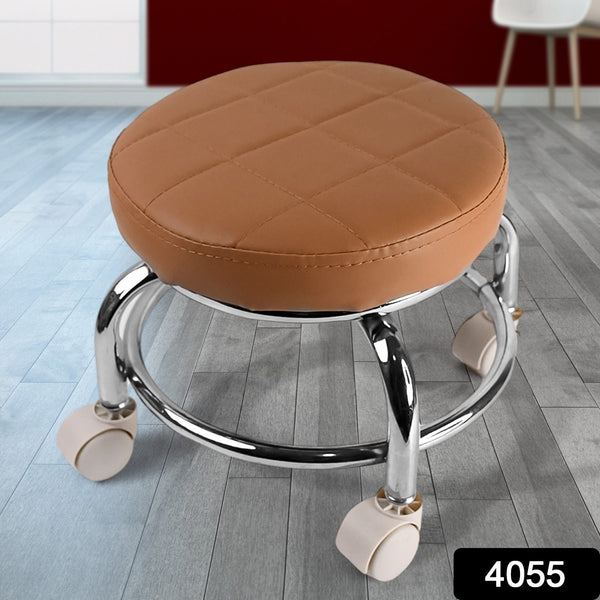 Heavy Duty Steel Base Round Rolling Stool with Wheels Pedicure Stool (1 pc) - justgrabit.in | Just Grab It