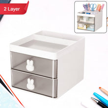 2 Layer 5 Compartment Desk Organizer with Transparent Drawer (1 Pc / 15×13×11 Cm) - justgrabit.in | Just Grab It