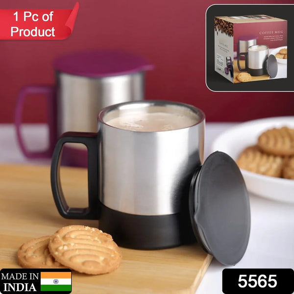 Stainless Steel Coffee/Tea Cup, Stainless Steel Lid Cover Hot Coffee/Tea Mug Hot Insulated Double Wall Stainless Steel, Coffee and Milk Cup with Lid & Handle Easy To Carry - Coffee Cup (1 Pc) - Justgrabit Inc.
