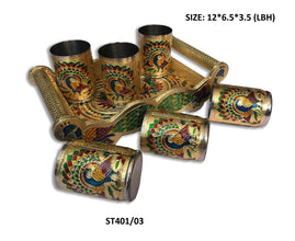 Peacock Design Glass with Handle and Handicraft Serving Tray Set - Justgrabit Inc.