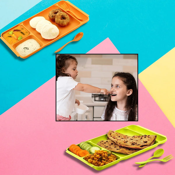 4 - Compartment Plastic Dish Set with Spoon & Fork – Versatile Dinner & Pav Bhaji Plate - Justgrabit Inc.