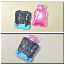 Grey Cat Print Small Hot Water Bag with Cover for Pain Relief - Justgrabit Inc.