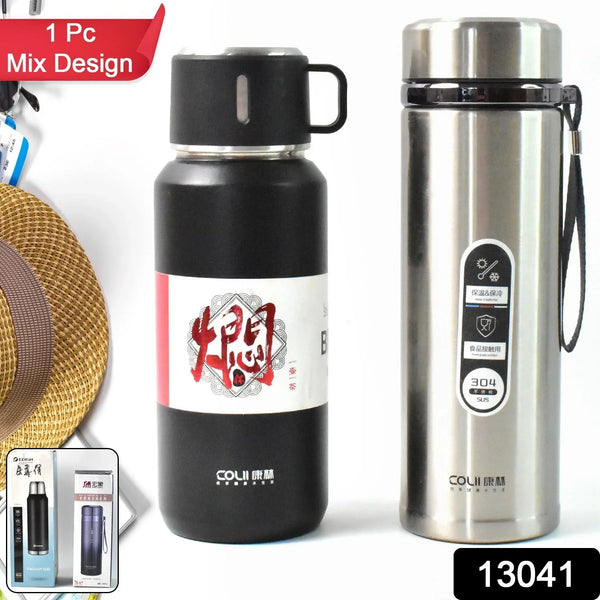 Stainless Steel Vacuum Insulated Water Bottle – 900ML Approx, Leak - Proof, Wide Mouth with Hanging Strap (Mix Color) - Justgrabit Inc.