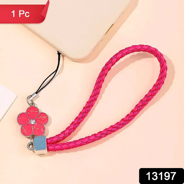 Flower Shape metal alloy pendant Nylon Braided leather hand strap lanyard phone (1 Pc / Multicolor) - justgrabit.in | Just Grab It
