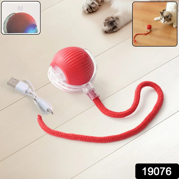 Rechargeable Interactive Cat Toy Ball with Detachable Braided Tail and LED Light (1 Pc) - justgrabit.in | Just Grab It