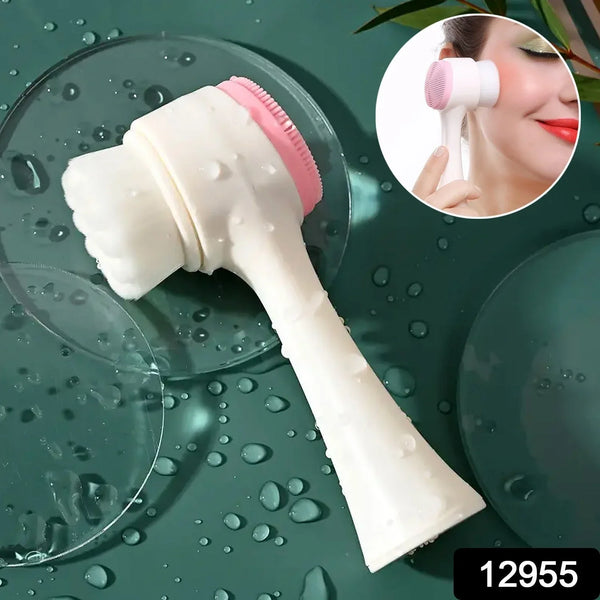 2 in 1 Facial Brush Cleansing | Manual Face Scrubber | Silicone Double - Sided Face Wash Brush for Sensitive, Delicate, Dry Skin (1 Pc) - Justgrabit Inc.