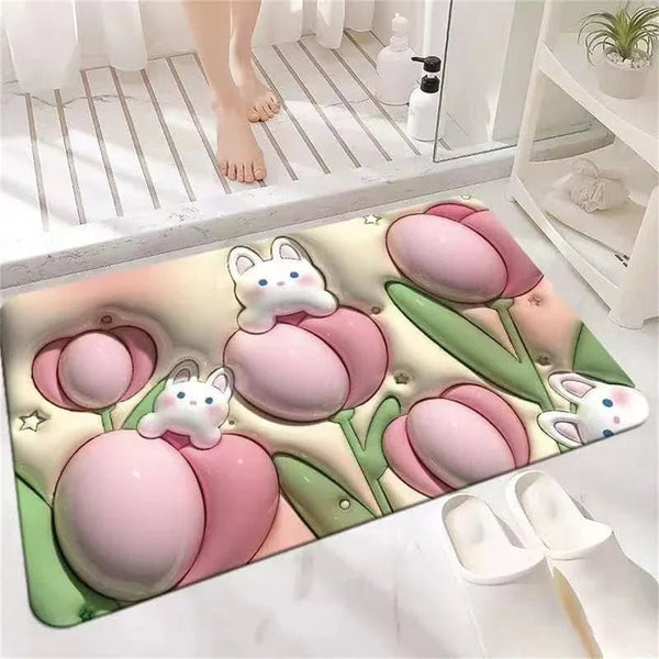 Stone Bath Mat Non Slip Anti Mould 3D Absorbent Bath Mats for Bathroom Stone Bath Mat Quick Dry Shower Mat (60X39CM) - justgrabit.in | Just Grab It