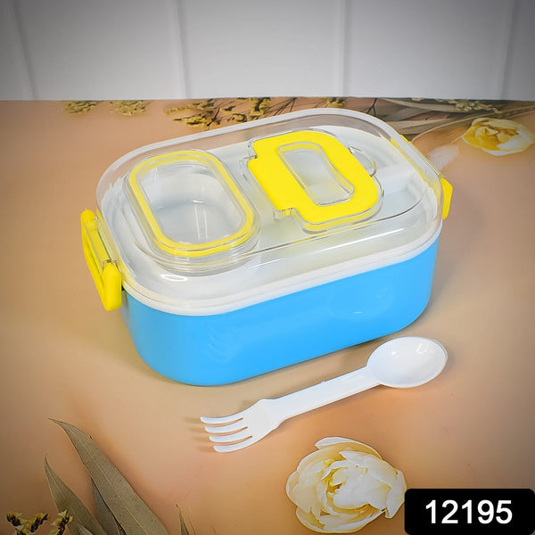 Durable Plastic Lunch box for Kids With 2 in 1 Spoon, Fork (1 Pc) - justgrabit.in | Just Grab It