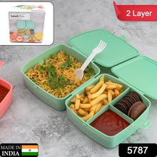 Double - Layer Square Lunch Box with Spoon , 4 Compartment Tiffin & Push Lock , Plastic Tiffin Box for Travelling, School Kids & Office Exclusive, Home - Justgrabit Inc.