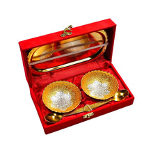 Gold Silver Plated 2 Bowl 2 Spoon Tray Set Brass with Red Velvet Gift Box Serving Dry Fruits Desserts Gift - Justgrabit Inc.
