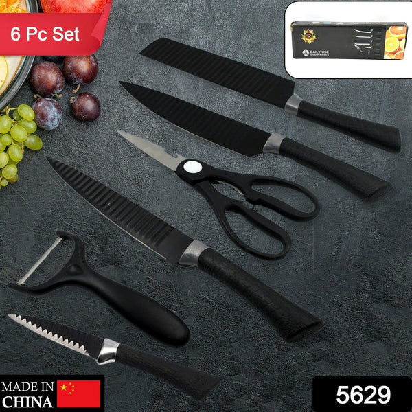 6 Pieces Professional Kitchen Knife Set, Meat Knife, Chef's Knife with Non - Slip Handle for Home, Kitchen and Restaurant with Chef Peeler and Scissor (Stainless Steel / 6 Pcs Set) - Justgrabit Inc.