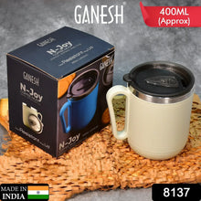 Ganesh Premium Stainless Steel Coffee Mug with heat resistant mug lid. Approx 400Ml mug. - Justgrabit Inc.