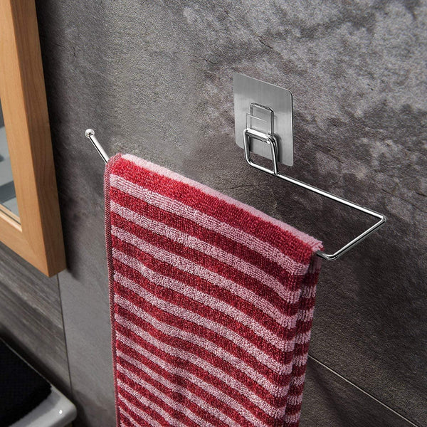 Stainless Steel Drill Free Self - Adhesive Paper Roll Holder Tissue Paper Stand Towel Bar Hanger Kitchen Towel Holder for Kitchen Bathroom Toilet (Pack of 1) - justgrabit.in | Just Grab It