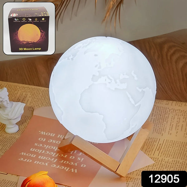 3D Moon Night Lamp with Stand (Color Box / White & Yellow Light / 1 Pc) - justgrabit.in | Just Grab It