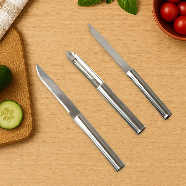 Stainless Steel Multipurpose Sharp Cutting Knife with Non - Slip Handle for Fruit, Meat and Vegetable Chopping (Pack Of 3) - Justgrabit Inc.