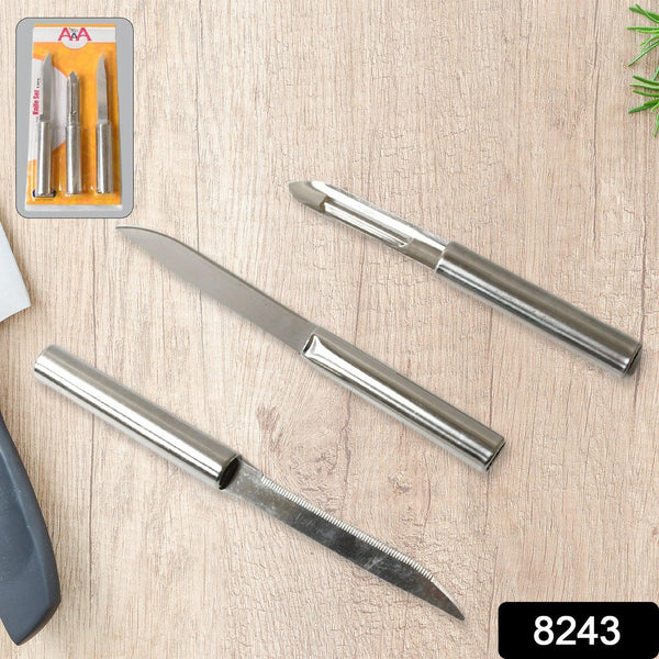 Stainless Steel Multipurpose Sharp Cutting Knife with Non - Slip Handle for Fruit, Meat and Vegetable Chopping (Pack Of 3) - Justgrabit Inc.