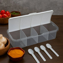 Kitchen Multipurpose Air - tight 4 Sections Storage Containers / Masala Box Pickle (Achar) Jar with 4 spoon for each section (1 Pc / Mix Color) - Justgrabit Inc.