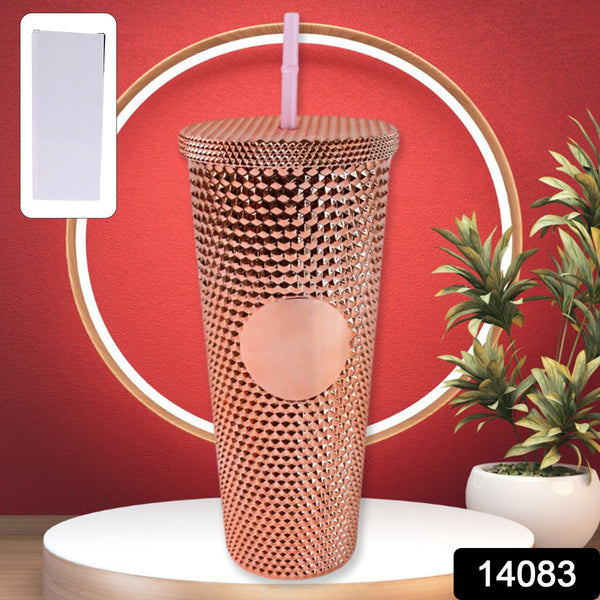 Studded Cup Tumbler Straw Lid - Plastic Double Walled Cold Cup for iced Coffee - justgrabit.in | Just Grab It