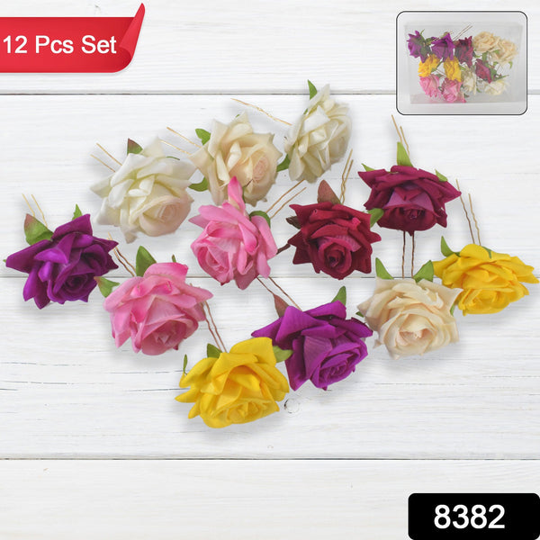 Colourful Flowing Flower Hair Pin (12 Pcs Set / Mix Color) - justgrabit.in | Just Grab It