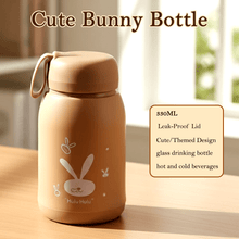 Cute Bunny Print Glass Drinking Brown Bottle (330ML / 1 Pc) - justgrabit.in | Just Grab It