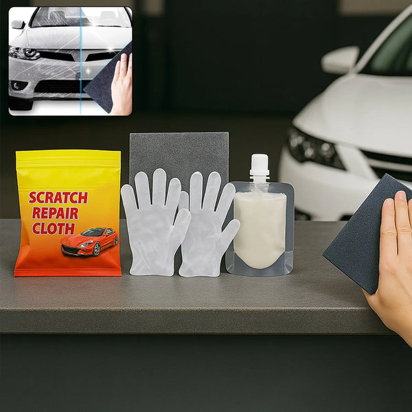 Nano Magic Car Scratch Remover Cloth, Multipurpose Scratch Repair Cloth, Cloth for Car Paint Scratch Repair, Easy to Repair Slight Scratches on the Surface Polishing Repeatable Use for All Kinds of Car (45 ML Repair Solution, 2 Gloves, 2 nano Cloth) - Justgrabit Inc.