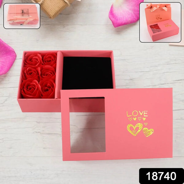 Jewellery Gift Box with Lids & Roses Packaging Box with 6 Roses (1 Set) - Justgrabit Inc.