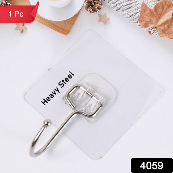 Transparent Large Stainless Steel Self Adhesive Wall Hooks (1 Pc) - justgrabit.in | Just Grab It