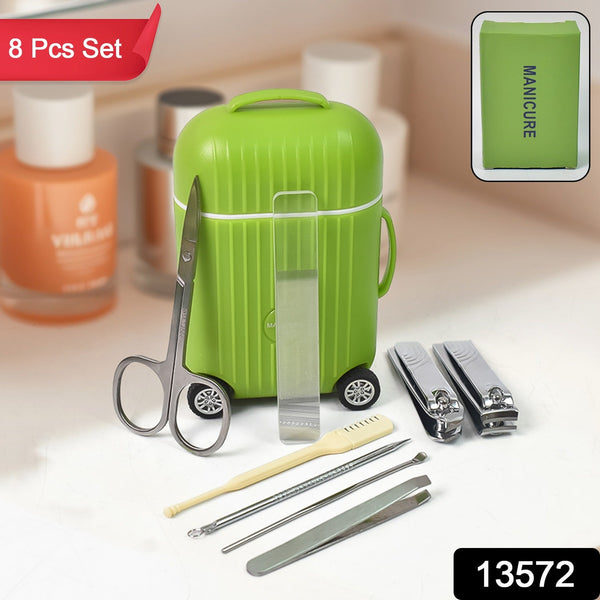 Manicure & Pedicure Kit – 8 Pc Grooming Set with 4 - Wheel Suitcase Trolley - justgrabit.in | Just Grab It