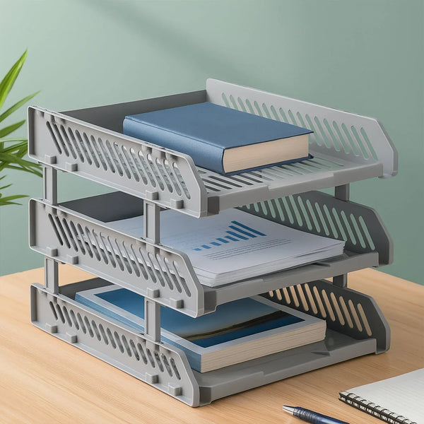Multifunctional File Rack with Drawers: Desktop Storage for Office Supplies (4/3 Layers) - Justgrabit Inc.