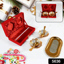 5in1 Gold Silver Plated 2 Bowl 2 Spoon Tray Set Brass with Red Velvet Gift Box Serving Dry Fruits Desserts Gift - Justgrabit Inc.
