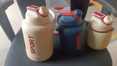 Sports Vacuum Bottle with Shoulder Strap 1 Pc Stylish Mix Design & Size - Justgrabit Inc.