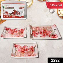 Plastic Rectangular Shape Flower Printed Design Serving Tray 3 pcs Home and Kitchen Use (3 pcs set) - Justgrabit Inc.
