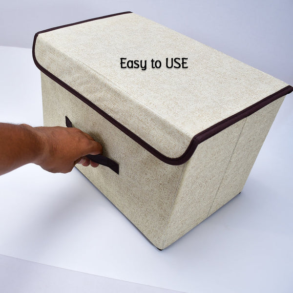 Foldable Cotton Linen Storage Box – Multi - Room Organizer with Lid & Handles - justgrabit.in | Just Grab It