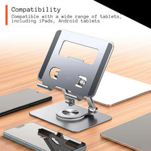 Aluminum Alloy 360°Rotating Bracket, Adjustable Tablet Stand, Portable Foldable Ergonomic Tablet Support - justgrabit.in | Just Grab It