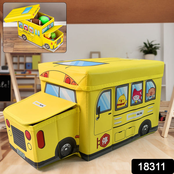 School Bus Shaped Portable Foldable Toy Box Storage with Lid (1 Pc) - justgrabit.in | Just Grab It
