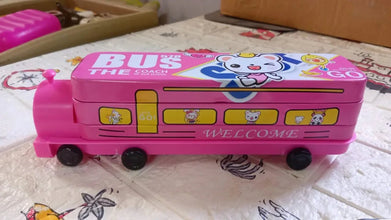 Double Decker Metal Bus Compass Case – 2 - Layer with Movable Wheels & Sharpener for Kids - justgrabit.in | Just Grab It