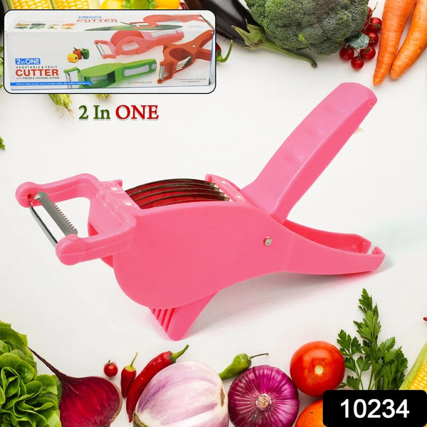 Plastic 2 in 1 Vegetable & Fruit Multi Cutter 5 Blade Vegetable Cutter with Peeler (1 Pc / Multicolor) - justgrabit.in | Just Grab It