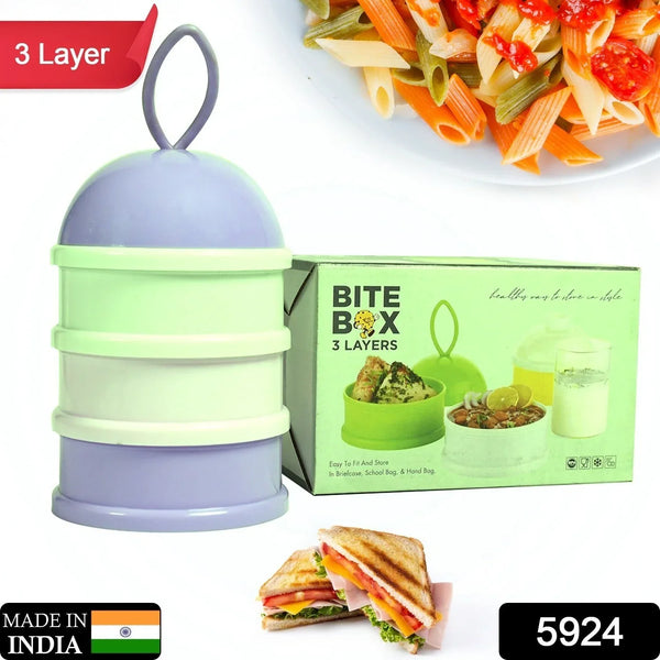 3 Layer Cute Portable Baby Food Milk Powder Storage Box Bottle Container Milk Powder Baby Food Container Bowl. (Purple) - justgrabit.in | Just Grab It