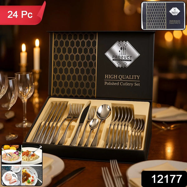 Premium Stainless Steel Polished Cutlery Set (24 Pc) - justgrabit.in | Just Grab It