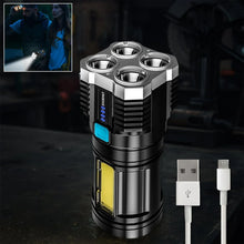 Multifunctional Strong 4 LED Torch Light, Portable Rechargeable Flashlight Long Distance Beam Range 800 Lumens COB Light 4 Mode Emergency for Hiking, Walking, Camping (4 LED Torch) - justgrabit.in | Just Grab It