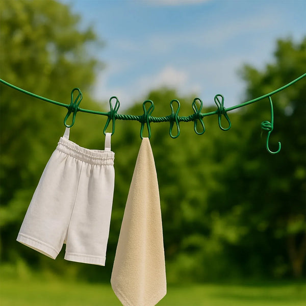 Elastic Cloth Drying Rope with 12 Metal Clip Portable Clothes line For Home & Travel - justgrabit.in | Just Grab It